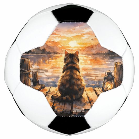 日の入り時の桟橋の猫 サッカーボール (正面)
