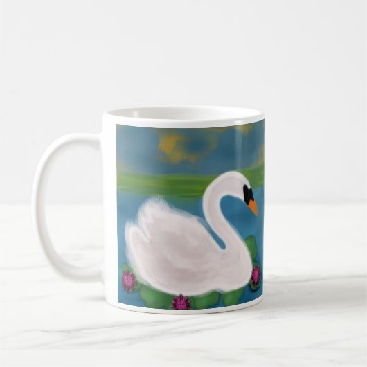 日の入り時の池の白鳥 コーヒーマグカップ (左)