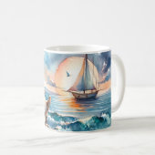 日の入り時の海のささやき コーヒーマグカップ (正面右)