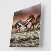 日の入り時の海の馬の写真の壁掛け時計 スクエア壁時計 (傾斜)