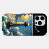 日の入り時の海岸の灯台 iPhoneケース (裏面横)