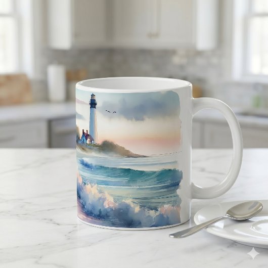 日の入り時の灯台への海岸散歩 コーヒーマグカップ