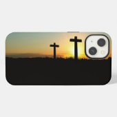 日の入り時の磔刑の十字架 iPhoneケース (裏面横)