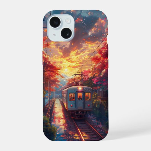 日の入り時の美しい列車 iPhone 15ケース (裏面)