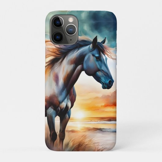 日の入り時の草原の砂丘に立つワイルドホース Case-Mate iPhoneケース (裏)