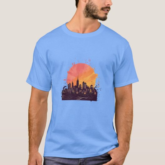 日の入り時の都市のスカイライン ギフト Tシャツ (正面)