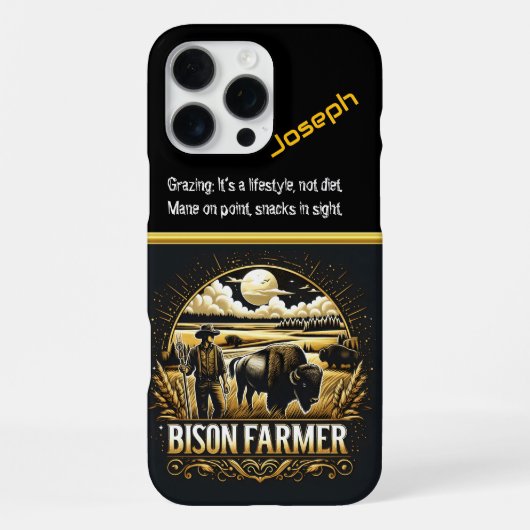 日の入り時の野原のバイソン牧場 iPhoneケース (裏面)