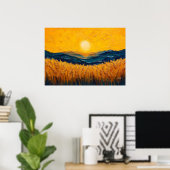 日の入り時の黄金の麦畑、油絵スタイルの絵画 ポスター (ホームオフィス)