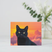 日の入り時の黒猫のシルエット ポストカード (スタンド正面)