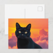 日の入り時の黒猫のシルエット ポストカード (正面/裏面)