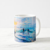 日の入り漁師印象派海岸風景 コーヒーマグカップ (正面右)