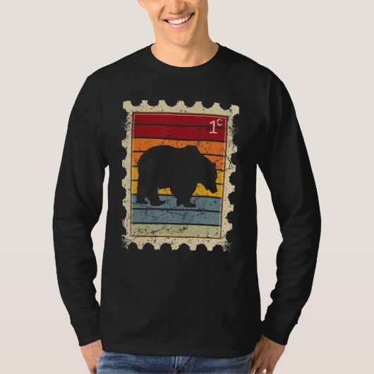 日の入り熊の郵便切手 Tシャツ (正面)