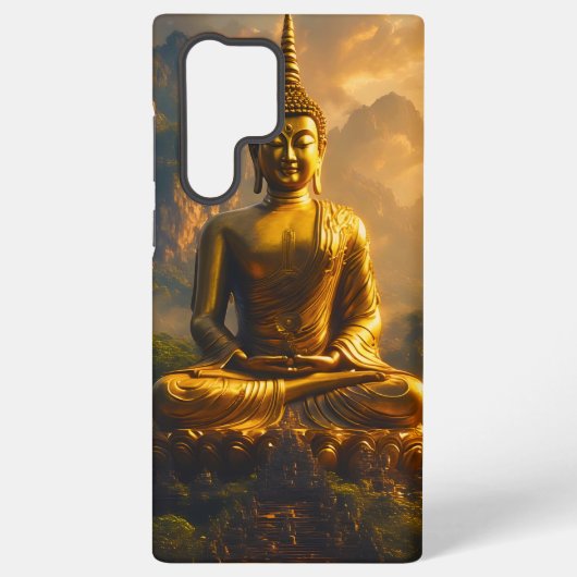日の入り空の下に佇む輝く坐禅仏 SAMSUNG GALAXYケース (裏面)