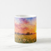 日の入り草原の水彩タンポポの風景 コーヒーマグカップ (中央)