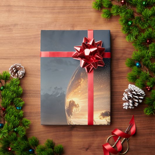 日の入り雲が広がる超現実的な反射球体 ラッピングペーパー (クリスマスギフト)
