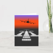 日の入り飛行機アプローチ滑走路灯航空 カード (正面)
