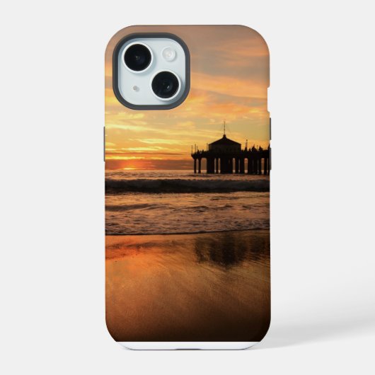 日の入り 海辺の栈橋 iPhone 15ケース (裏面)
