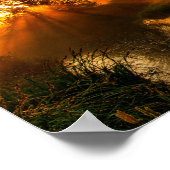 日の出か日没の黒馬 ポスター (角)