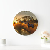 日の出か日没の黒馬 ラージ壁時計 (ホーム)