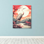 日の出でコウノトリ湖と桜の木 キャンバスプリント (インサイチュ (ウッドフロア))