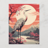 日の出でコウノトリ湖と桜の木 ポストカード (正面)