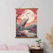日の出でコウノトリ湖と桜の木 吊り下げ型タペストリー (寝室)