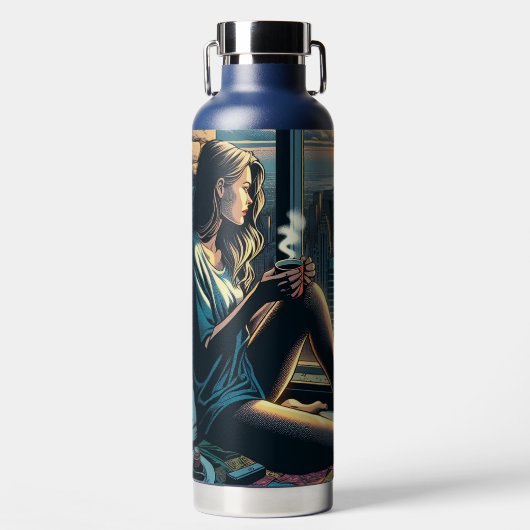 日の出でコーヒーを飲む女性|過去記事 ウォーターボトル (正面)