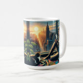 日の出でコーヒーを飲む女性|過去記事 コーヒーマグカップ (正面右)