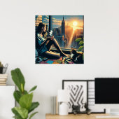 日の出でコーヒーを飲む女性|過去記事 ポスター (ホームオフィス)