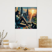 日の出でコーヒーを飲む女性|過去記事 ポスター (キッチン)