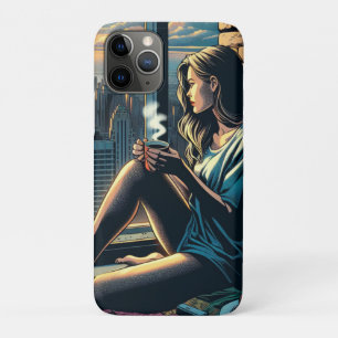 日の出でコーヒーを飲む女性 過去記事 iPhone 11 PROケース