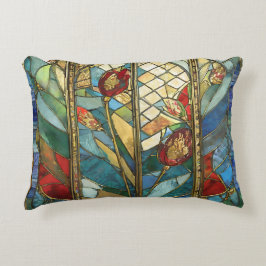 日の出でステンドグラス赤いチーフポピー アクセントクッション