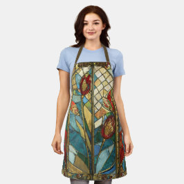 日の出でステンドグラス赤いチーフポピー エプロン