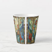 日の出でステンドグラス赤いチーフポピー カフェラテマグ (正面)