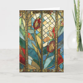 日の出でステンドグラス赤いチーフポピー カード