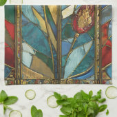 日の出でステンドグラス赤いチーフポピー キッチンタオル (折り畳み)