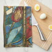 日の出でステンドグラス赤いチーフポピー キッチンタオル (四つ折り)