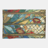 日の出でステンドグラス赤いチーフポピー キッチンタオル (横)