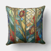 日の出でステンドグラス赤いチーフポピー クッション (裏面)