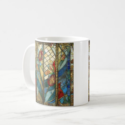 日の出でステンドグラス赤いチーフポピー コーヒーマグカップ (正面左)