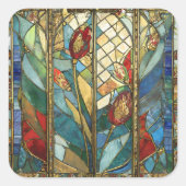 日の出でステンドグラス赤いチーフポピー スクエアシール (正面)