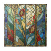 日の出でステンドグラス赤いチーフポピー タイル (正面)