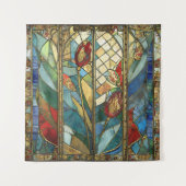 日の出でステンドグラス赤いチーフポピー タペストリー (正面)