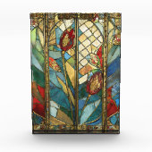 日の出でステンドグラス赤いチーフポピー フォトブロック (正面)