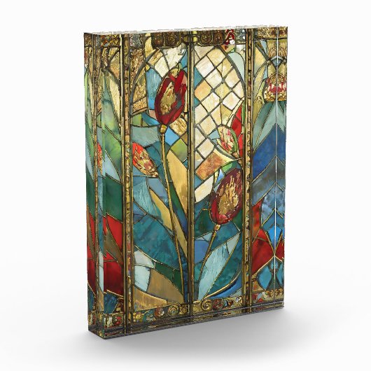 日の出でステンドグラス赤いチーフポピー フォトブロック (左)