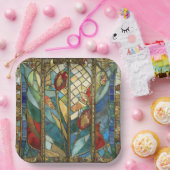 日の出でステンドグラス赤いチーフポピー ペーパープレート (パーティー)