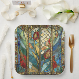 日の出でステンドグラス赤いチーフポピー ペーパープレート