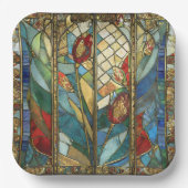 日の出でステンドグラス赤いチーフポピー ペーパープレート (正面)