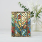 日の出でステンドグラス赤いチーフポピー ポストカード (スタンド正面)