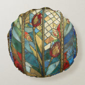 日の出でステンドグラス赤いチーフポピー ラウンドクッション (裏面)